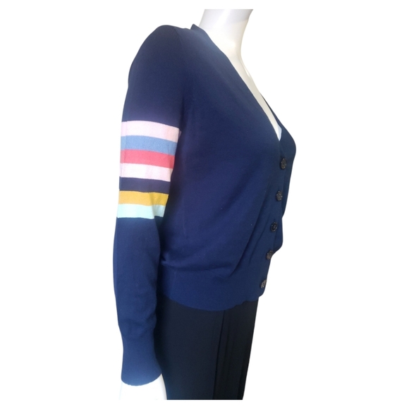 St John's Bay Womens Medium Blue Cardigan Multi-Color Stripe Sleeve  Sweater NWT - Picture 4 of 12